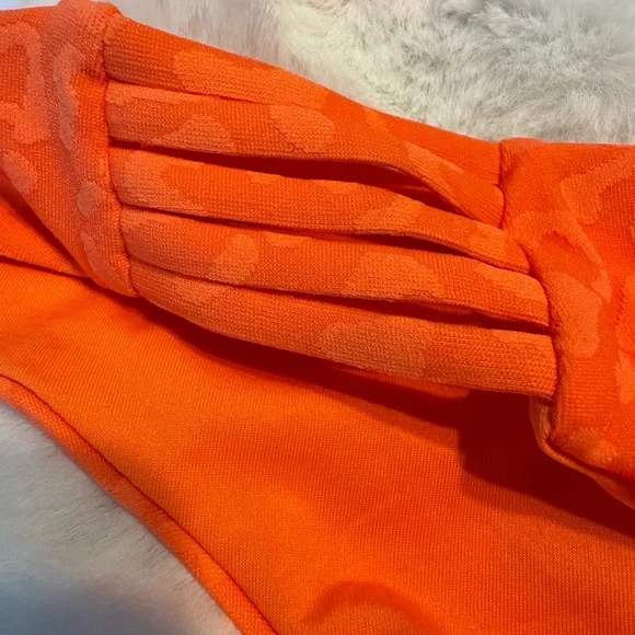 NWT TiniBikini Neon Tangerine Bikini with Cutout and Leopard Monotone Print - Picture 4 of 7